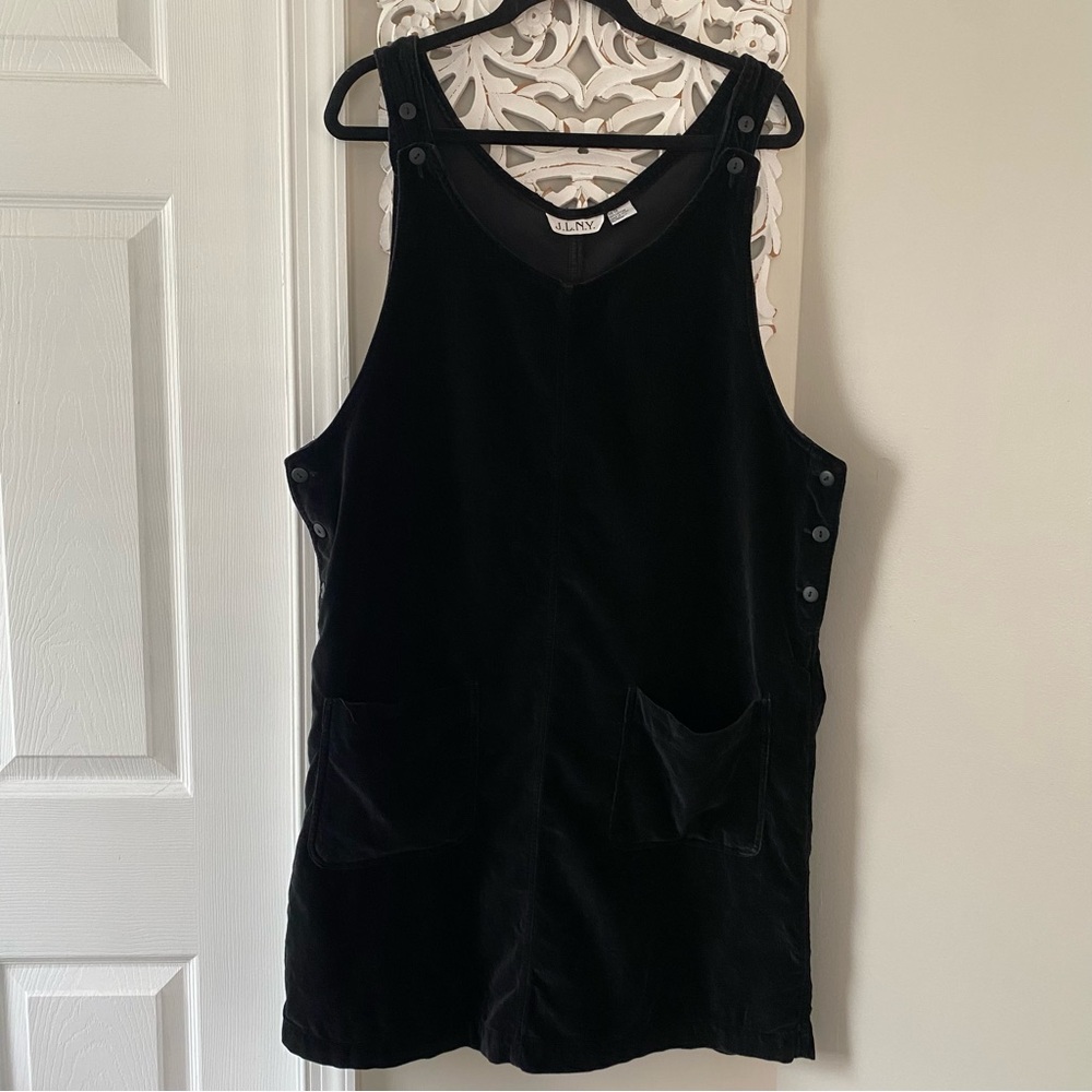 JLNY VTG 90s Velvet Overall Mini Dress With Patch Pockets Academia Preppy Sz 1X